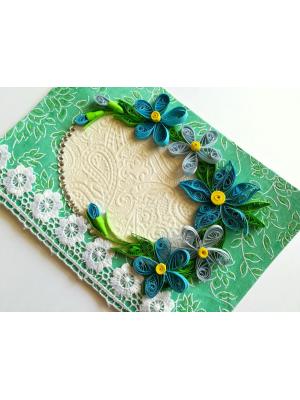 All Blues Quilled Corner With Lace Greeting Card