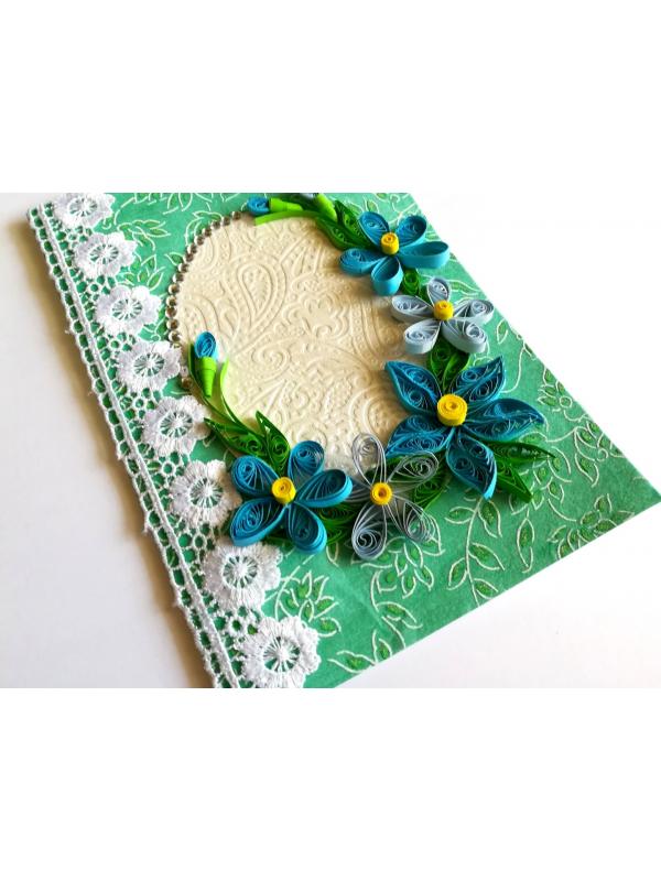 All Blues Quilled Corner With Lace Greeting Card image