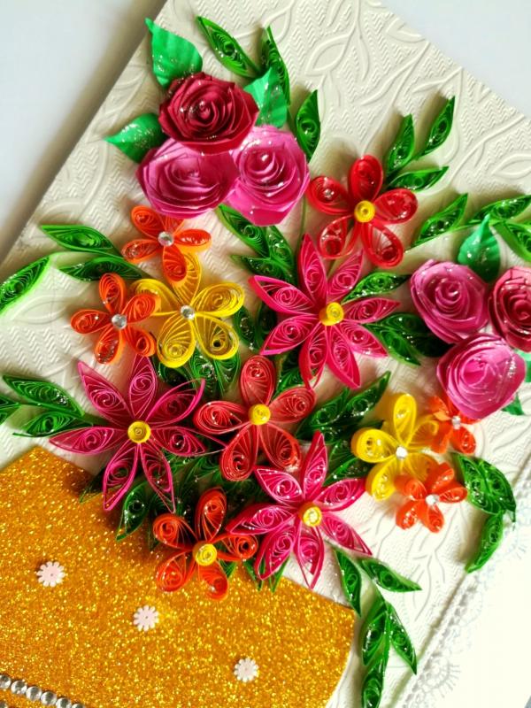 Sparkling Basket Full Quilled Flowers Greeting Card image