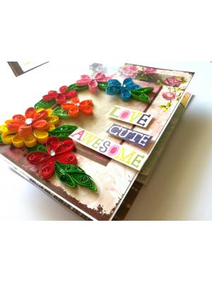 Multicolor Quilled flowers Mini Scrapbook Greeting Card