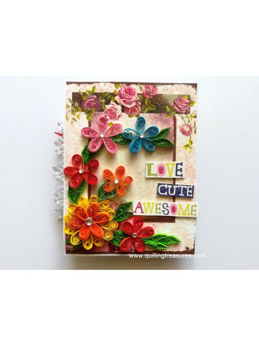 Multicolor Quilled flowers Mini Scrapbook Greeting Card image