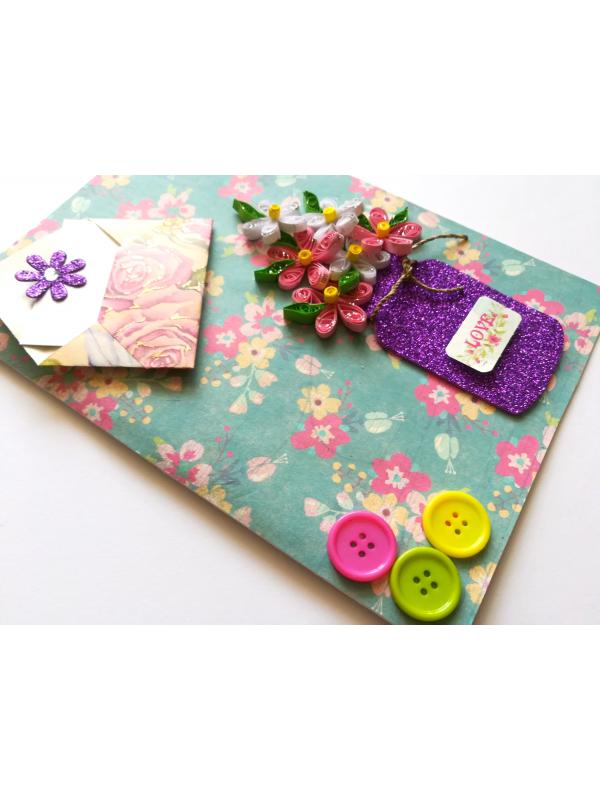 Sparkling Flower Jar with Envelope Greeting Card