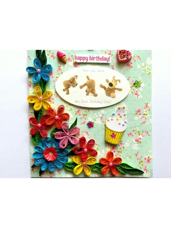 Quilled Flowers Corner Happy Birthday Greeting Card gift image
