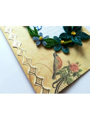 Blue Quilled Corner Flowers Birthday Greeting card