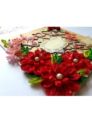 Sparkling Red Quilled Flowers Corner Love Greeting Card