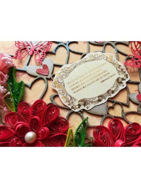 Sparkling Red Quilled Flowers Corner Love Greeting Card
