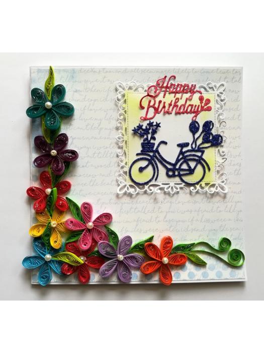 Multicolor Flowers In Corner Birthday Greeting Card image