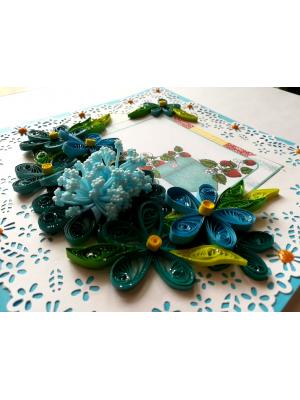 Blue Themed Quilled Flowers Greeting Card