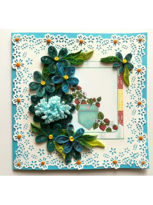 Blue Themed Quilled Flowers Greeting Card image