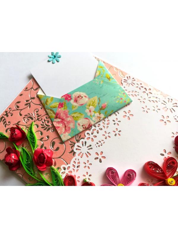 Red Quilled Flowers Love Greeting Card image