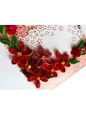 Red Quilled Flowers Love Greeting Card