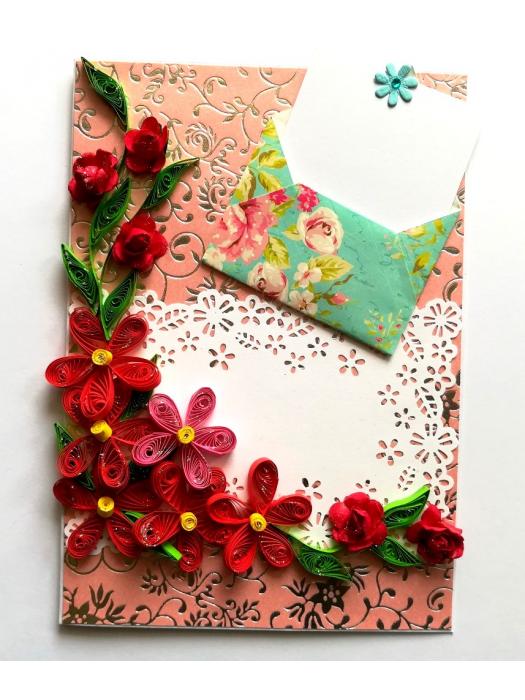 Red Quilled Flowers Love Greeting Card image