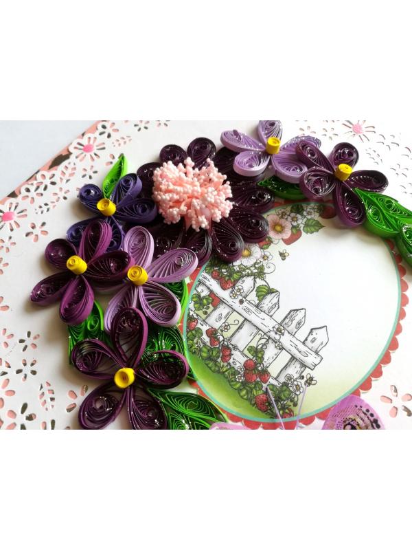 Purple Themed Quilled Flowers Greeting Card image