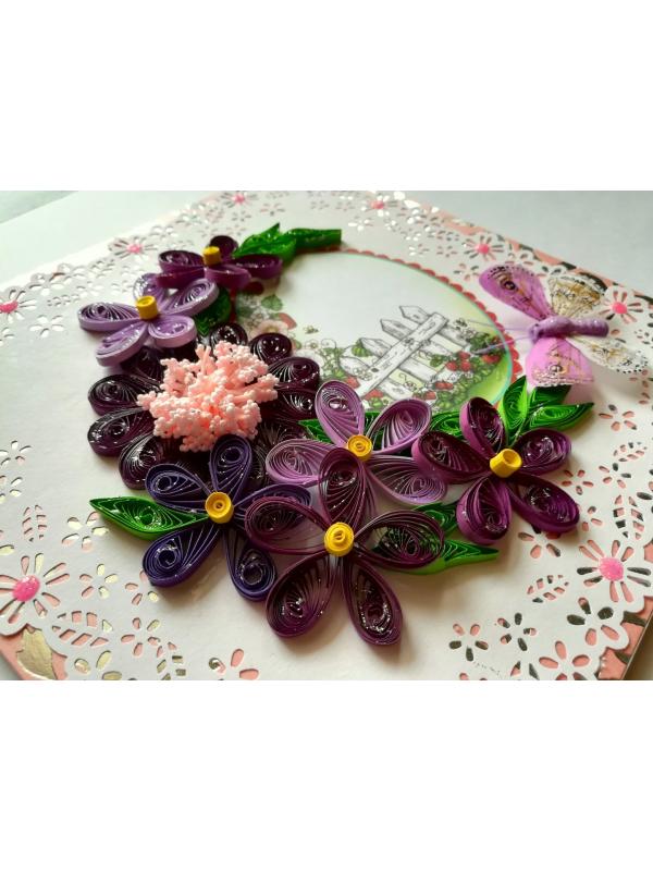 Purple Themed Quilled Flowers Greeting Card image