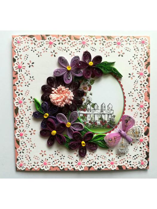 Purple Themed Quilled Flowers Greeting Card