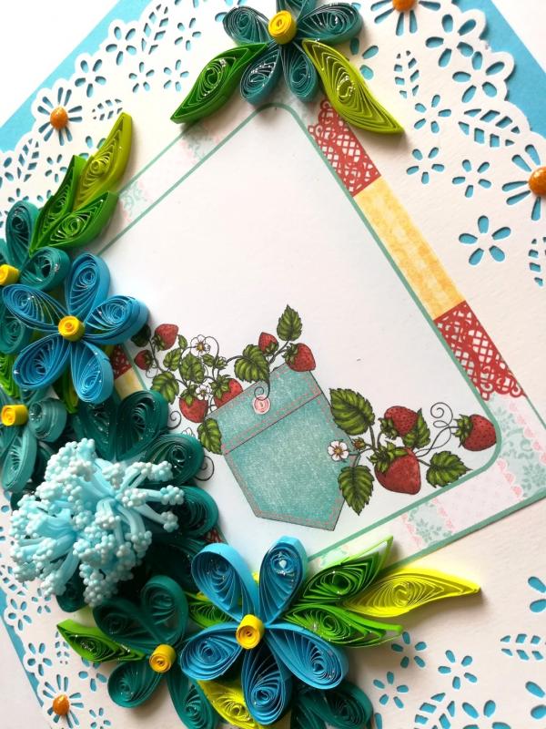 Blue Themed Quilled Flowers Greeting Card image