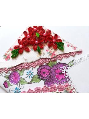 Red Quilled Flowers with Sparkling Stamped Base Greeting Card