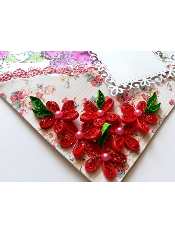 Red Quilled Flowers with Sparkling Stamped Base Greeting Card image