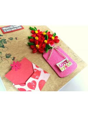 Red Quilled Flowers in Jar Greeting Card