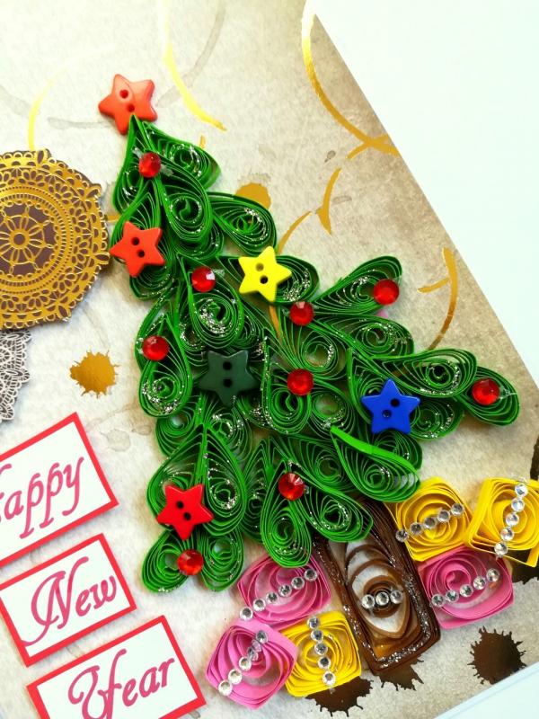 Sparkling Quilled Christmas Tree New Year Greeting Card image