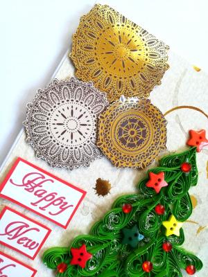 Sparkling Quilled Christmas Tree New Year Greeting Card
