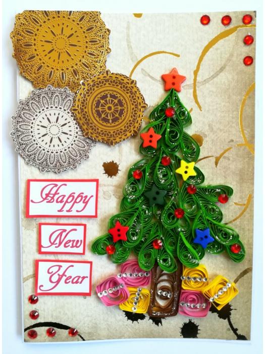 Sparkling Quilled Christmas Tree New Year Greeting Card image