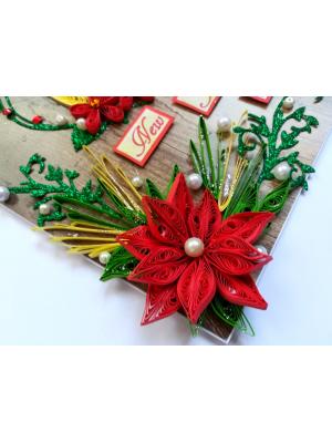 Red Quilled and Wreath New Year Handmade Greeting Card