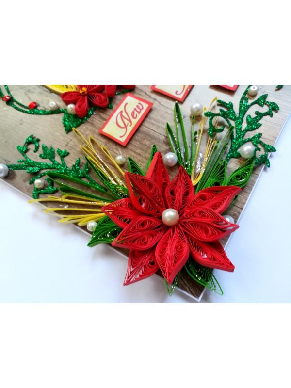 Red Quilled and Wreath New Year Handmade Greeting Card image