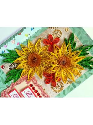 Yellow Quilled Flowers New Year Greeting Card