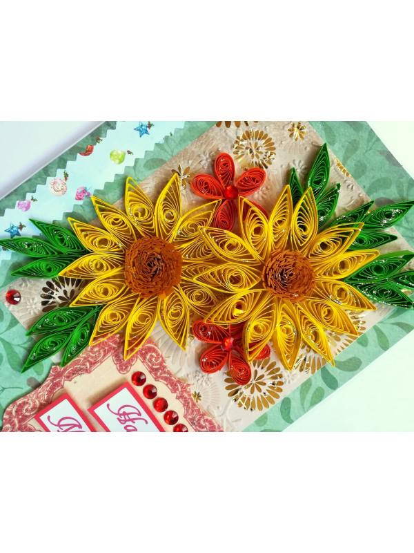 Yellow Quilled Flowers New Year Greeting Card image