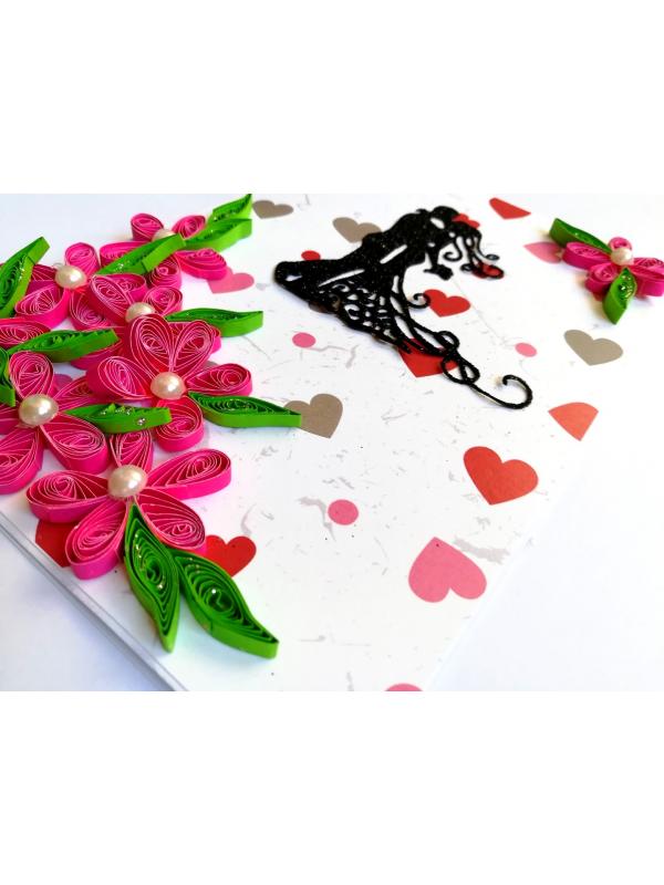 Pink Quilling Flowers Corner Love Greeting Card image