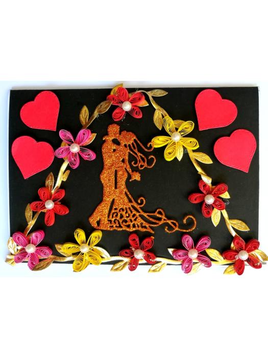 Couple In Quilled Flowers Garland Handmade Pop Up Card image