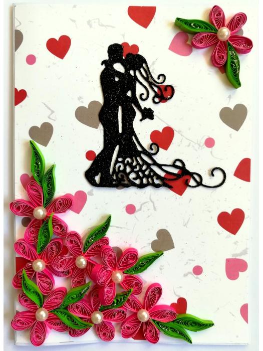 Pink Quilling Flowers Corner Love Greeting Card image