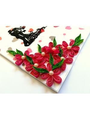 Pink Quilling Flowers Corner Love Greeting Card