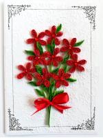 Red Quilled Flowers Bouquet Greeting Card