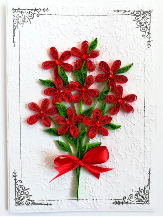 Red Quilled Flowers Bouquet Greeting Card image