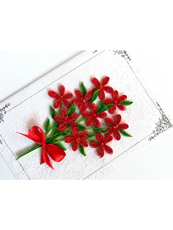 Red Quilled Flowers Bouquet Greeting Card image