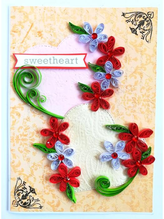 Quilled Flower Hearts Love Handmade Greeting Card image