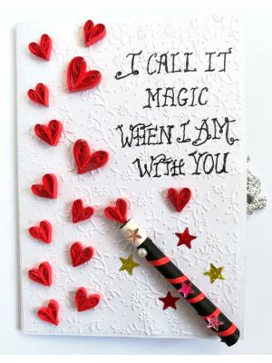 Magic Wand Quilled Hearts Pop up Greeting Card Gift Magic Wand Quilled Hearts Pop up Greeting Card Gift