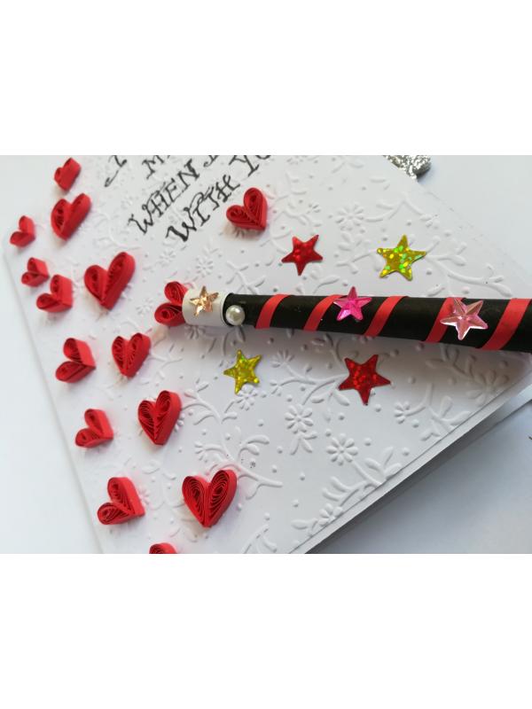 Magic Wand Quilled Hearts Pop up Greeting Card Gift