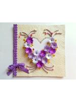 All Purples Quilled Flowers in Heart Greeting Card