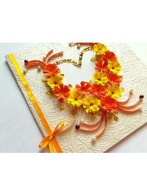 Yellow Themed Quilled Flowers in Heart Greeting Card