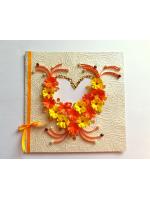 Yellow Themed Quilled Flowers in Heart Greeting Card