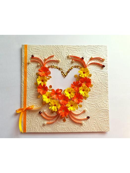 Yellow Themed Quilled Flowers in Heart Greeting Card image