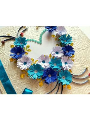 All Blues Quilled Flowers In Heart Greeting Card