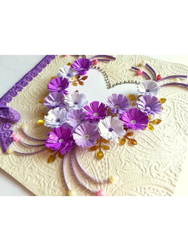 All Purples Quilled Flowers in Heart Greeting Card image