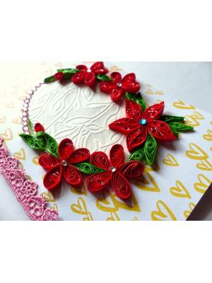 Red Themed Quilled Flowers Greeting Card