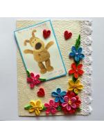 Multicolor Quilled Flowers In Corner Greeting Card