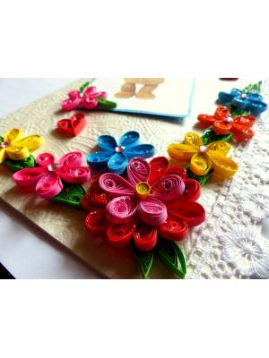 Multicolor Quilled Flowers In Corner Greeting Card