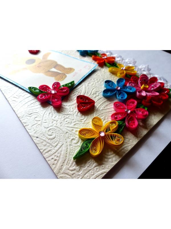 Multicolor Quilled Flowers In Corner Greeting Card image